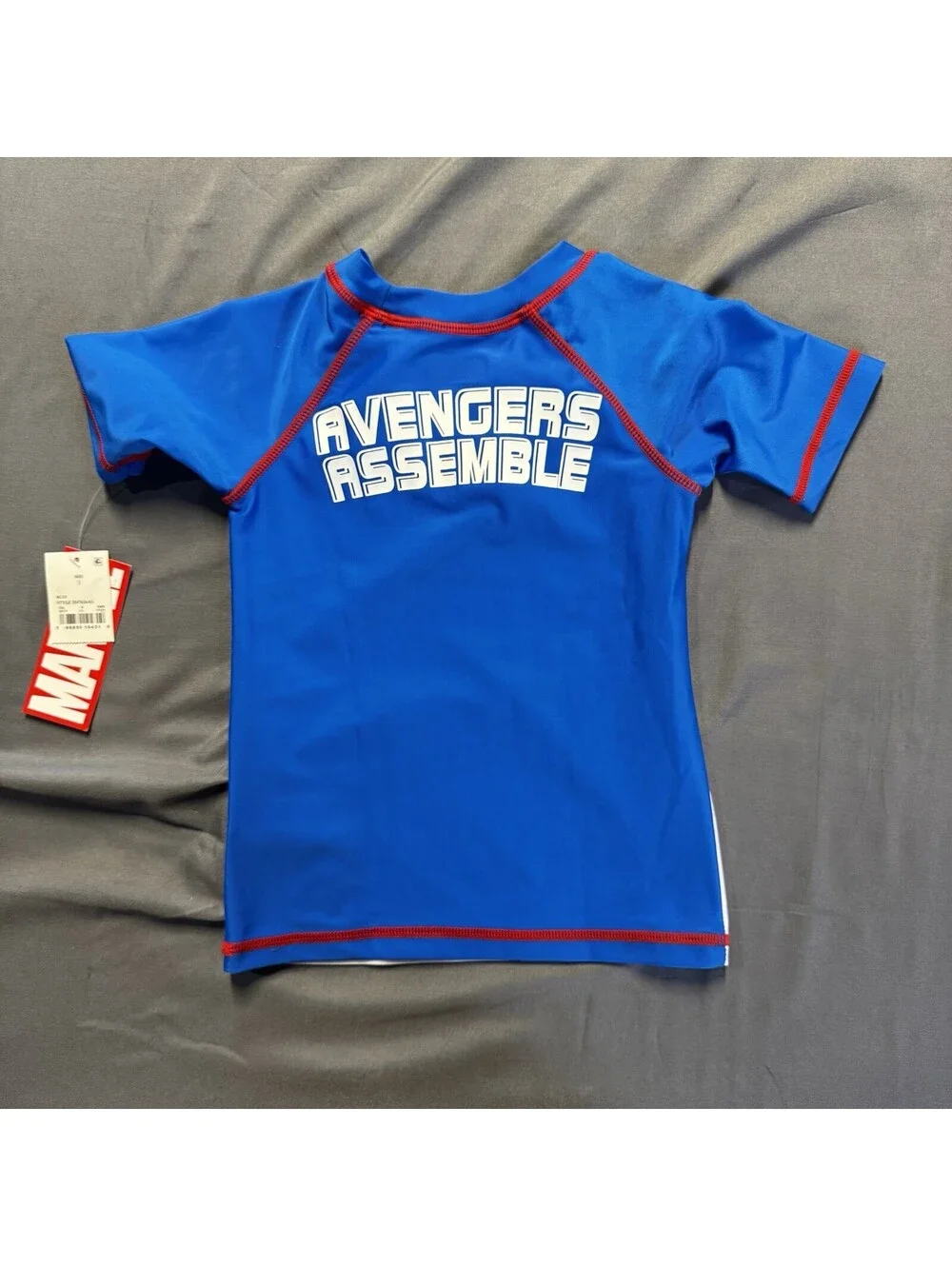 Marvel Avengers Boys Short Sleeve Rash Guard Swim Shirt Blue/White/Red Size 3
